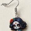 Cartoon Witch Earrings Halloween Earrings, Gothic Drop Lightweight Acrylic Pendant Eye-catching Accessories for Women Girls Day of The Dead Retro Rose
