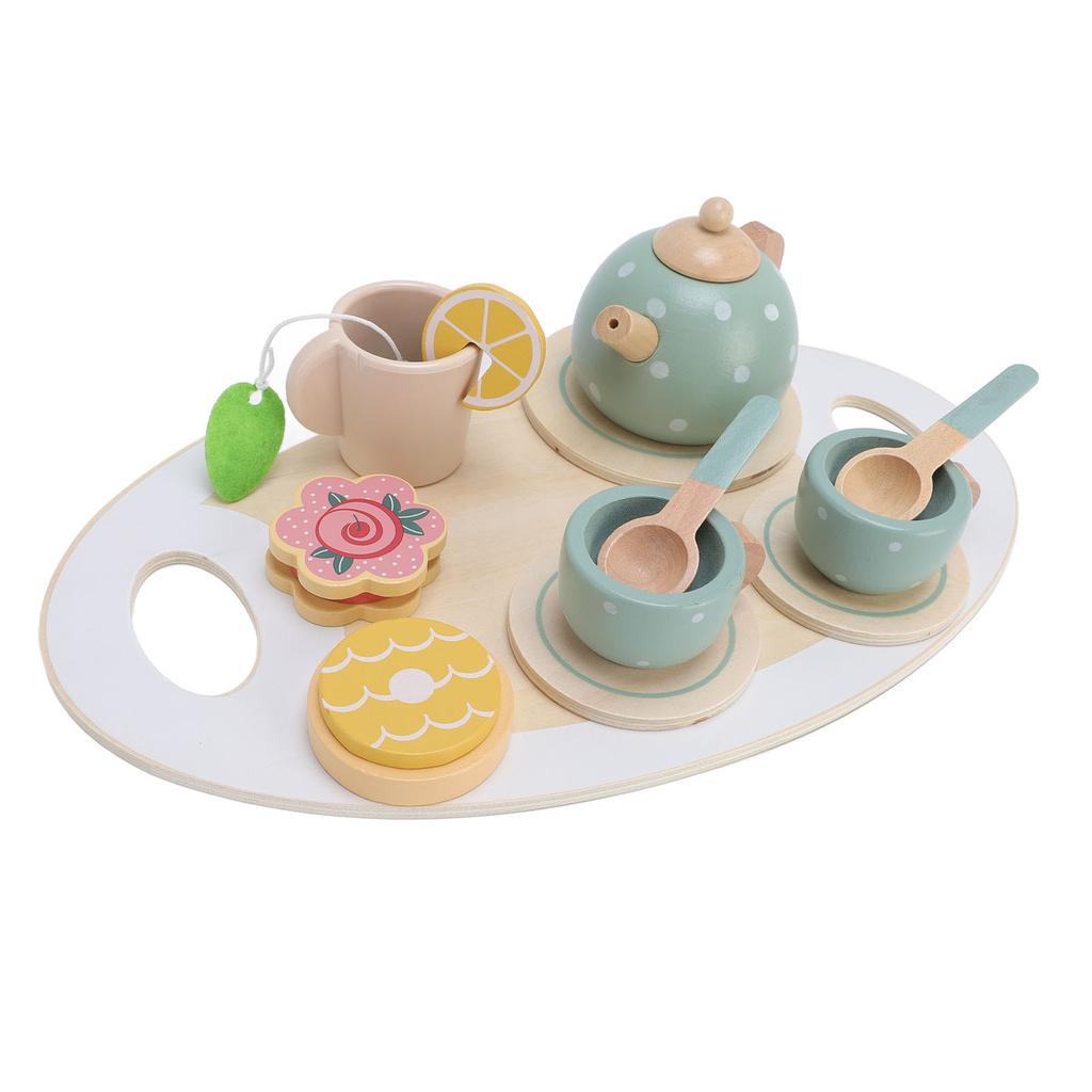 Wooden Teapot Tea Cup Set for Little Girls Role Playing Enhance Social Skills Pretend Wood Tea Set