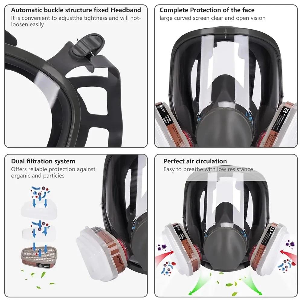 Full Face Gas Mask Filter Sets Anti-Fog 6800 Respirator Industrial Paint Spray Vaccination Safety Work Formaldehyde Protection