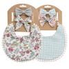 2 Sets/Lot Flower Print Embroidery Baby Bibs Headbands Bow Tie Scarf Bandana Double Side Toddler Saliva Towel Feeding Burp Cloth