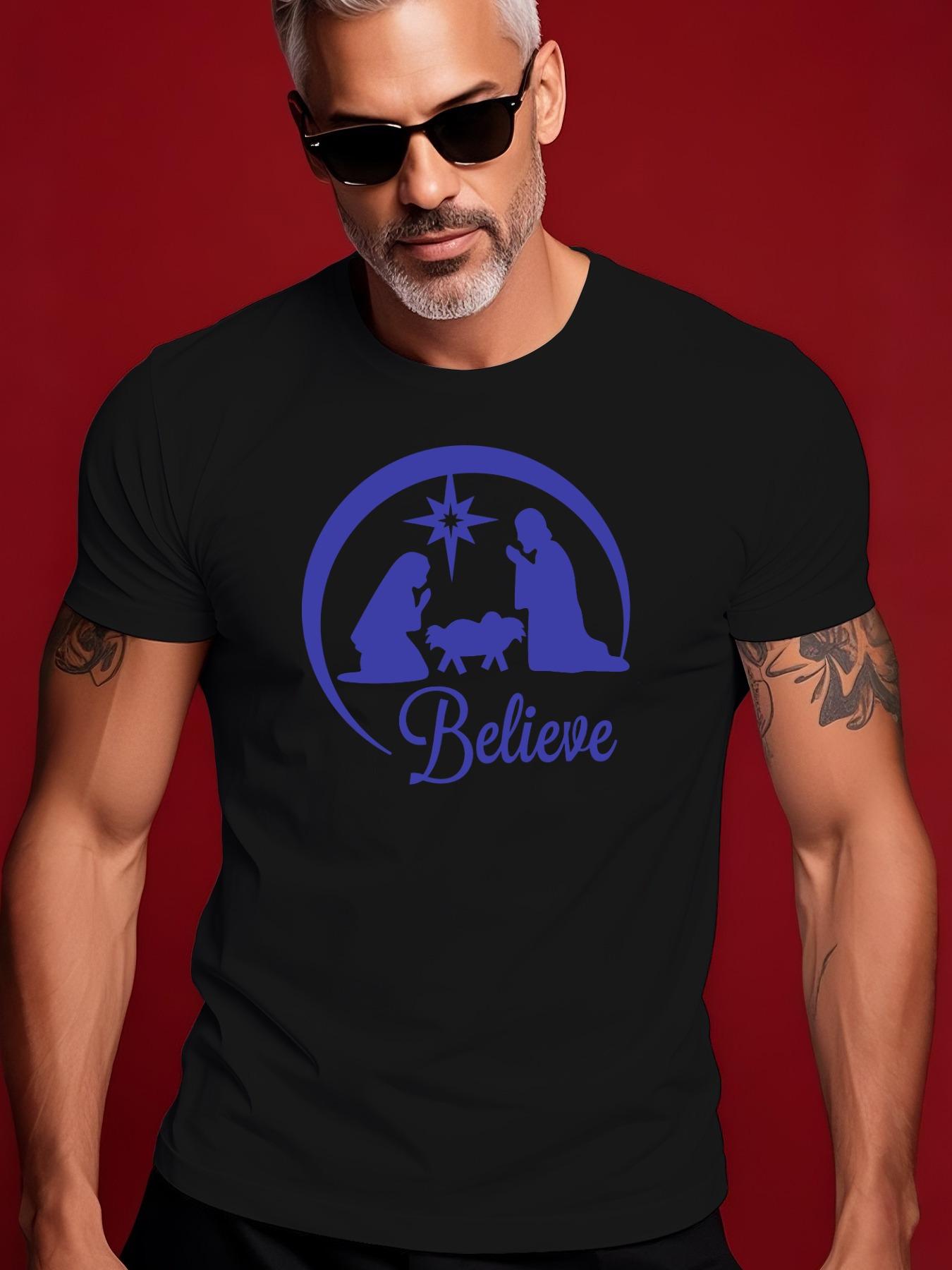 Summer Short Sleeve Tshirt with Believe Graphic Print Ani... S
