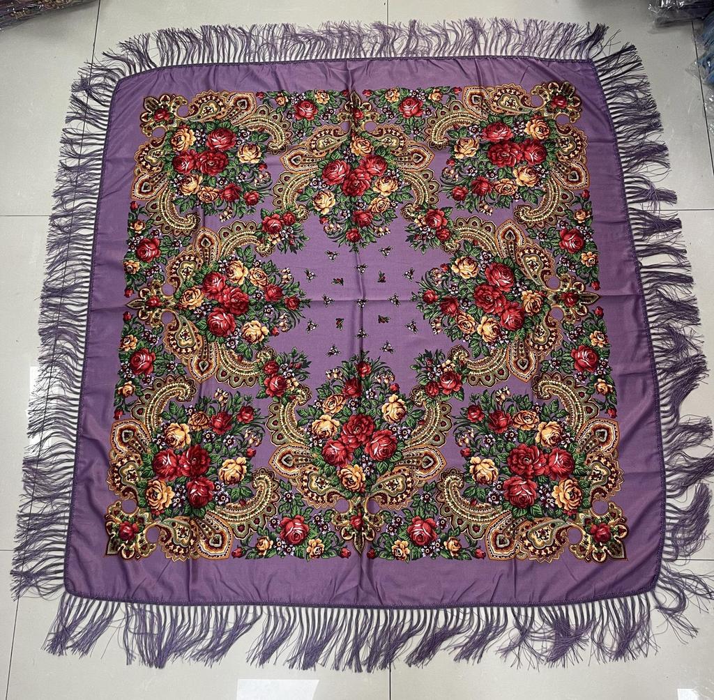 Russian Plus Size Women's Tassel Shawl - Vintage Ethnic Printed Square Scarf