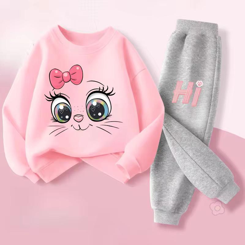 Girls' Spring Hoodie & Long Pants Set - Casual Two-Piece Outfit