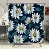 Shower Curtain With Blue Leaves And White Daisies Pattern, With Hooks, Made Of Polyester, Machine Washable, Bathroom Decoration.