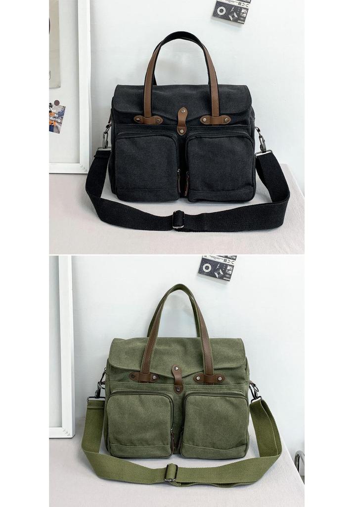 Large Capacity Men's Canvas Crossbody Bag - Multi-Compartment Messenger for Outdoor Travel and College Style.