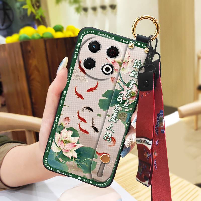 Phone Holder Silicone Phone Case For Tecno Spark30 Pro 4G/KL7 Kickstand Fashion Anti-knock Wrist Strap Soft Case Ring