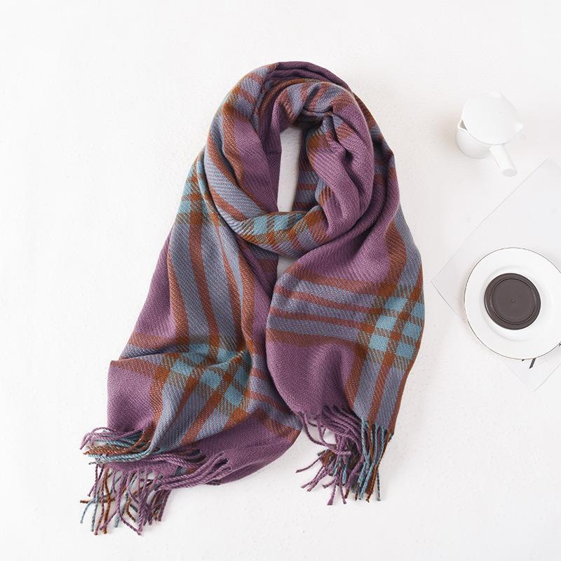Korean Imitation Cashmere Tassel Plaid Couple Scarf Women's Autumn and Winter New Warm Student Shawl Neck Protector Scarf