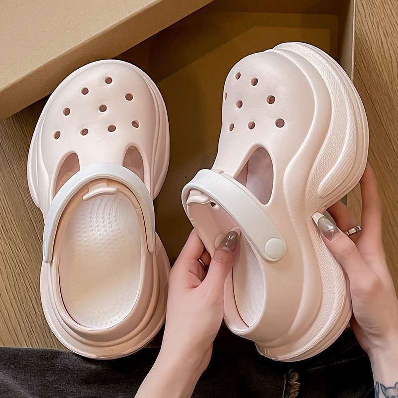 Sweet Bow Platform Hole Shoes Women's Spring and Summer 2025 New Outer Wear Heightening Rhinestone Bag Head Half Slippers