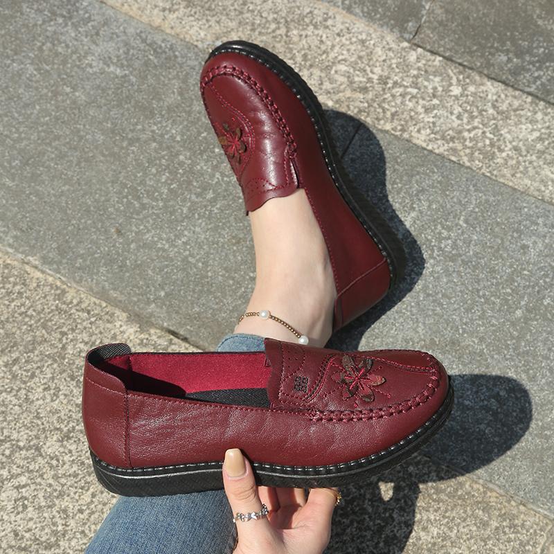 Women s Soft Faux Leather Casual Shoes, Non-slip Lightweight Slip-on Flats, Comfortable Walking Loafers for Elderly Ladies 35