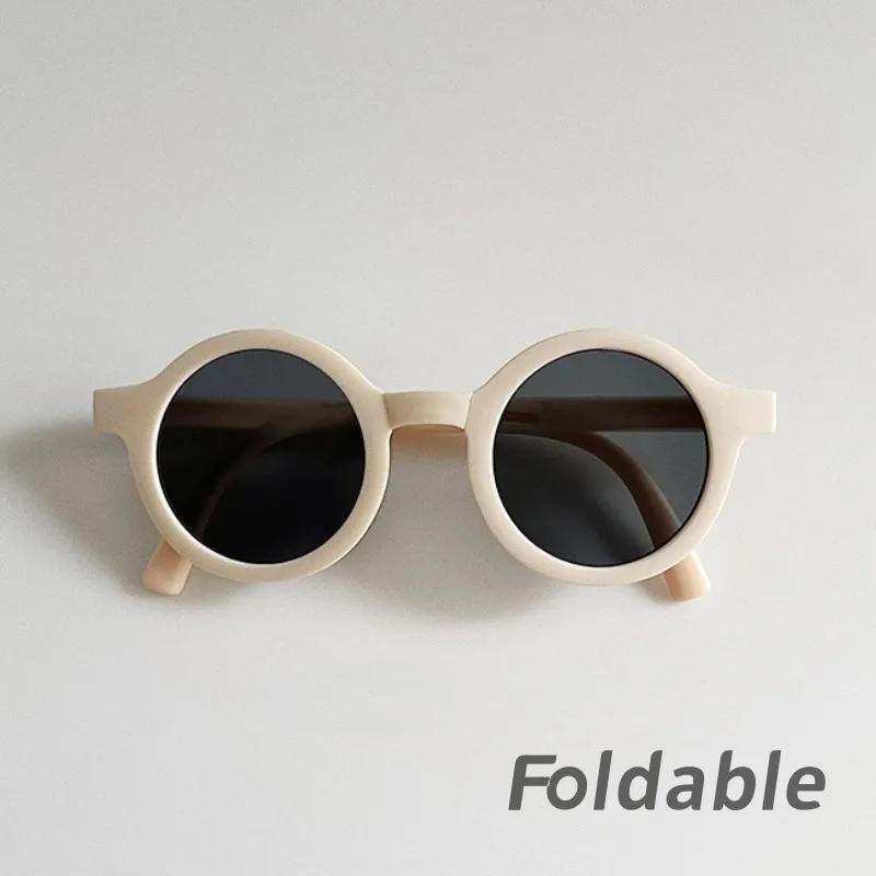 

Fashion Vintage Foldable Sunglasses For Kids Girls Boys Outdoor Uv Protection Eyewear Flexible Portable Round Frame Sun Glasses AS PICTURE
