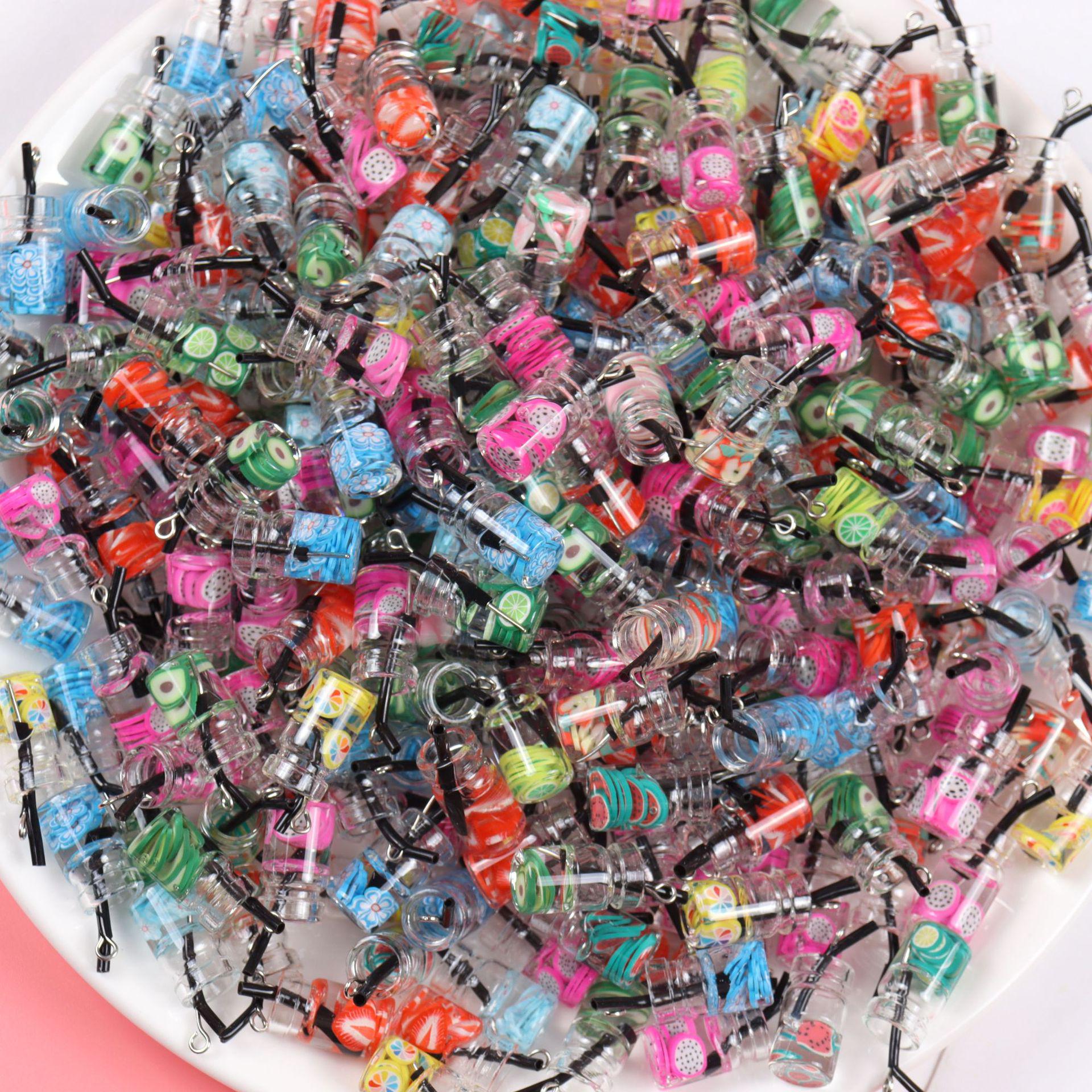 Mini Supermarket Resin Fruit & Drink Bottles: DIY Playhouse Miniatures with Hook