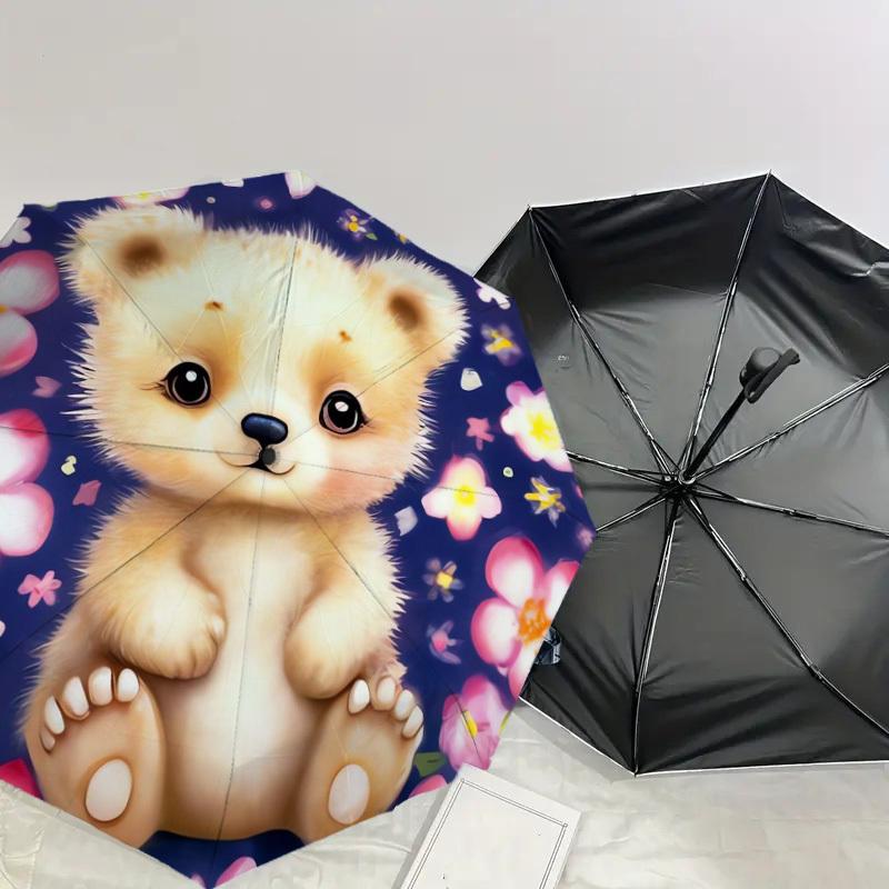 1pc Cute Lion Cub with Flowers Umbrella with Plastic Handle,Suitable for All Seasons Home Travel Outdoor UmbrellaDD409