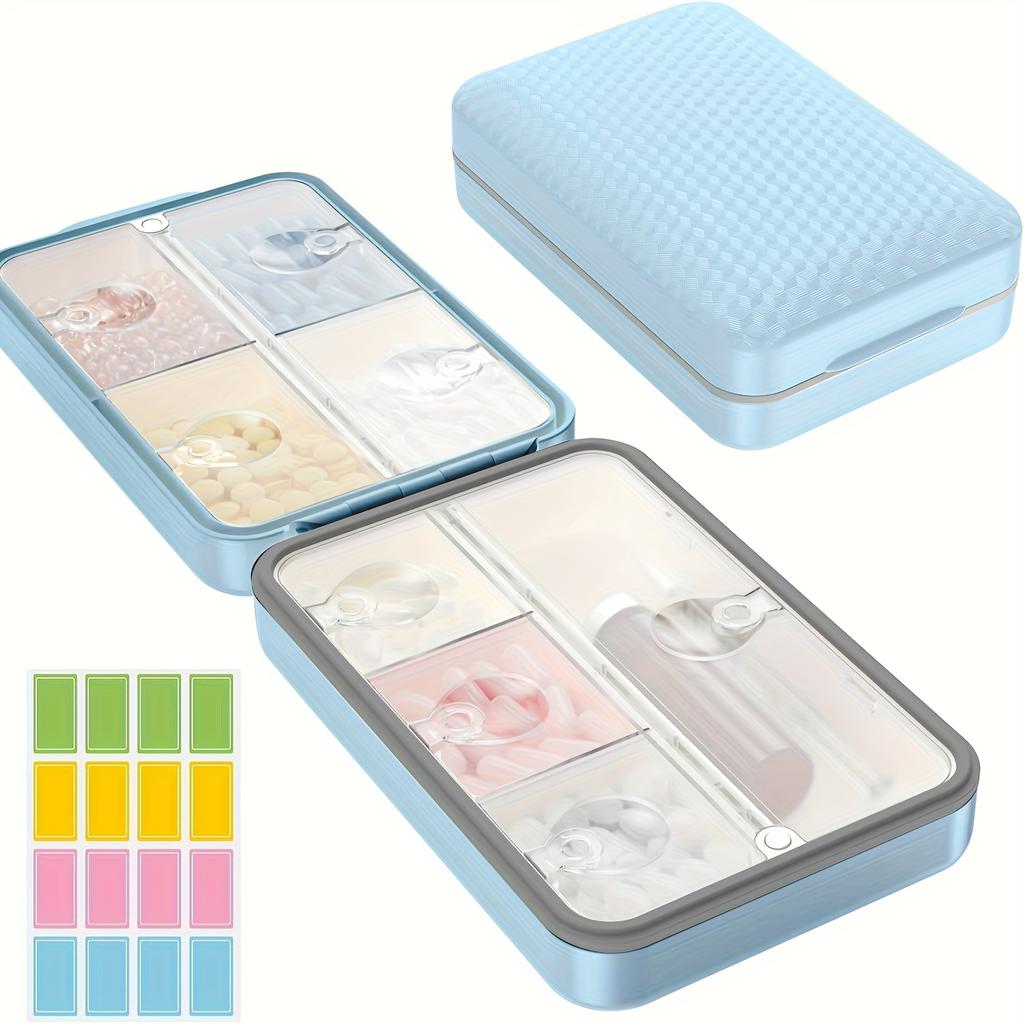 Weekly Pill Organizer with Labels - 8 Compartments Travel-Size Moistureproof Airtight Pill Case for Daily Use Large Medicine Box