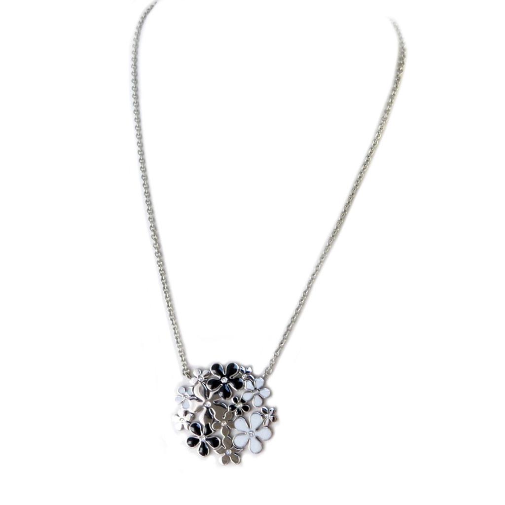 Altesse [P2233] - 'Calypso' White Black Silver Steel Necklace (flower)