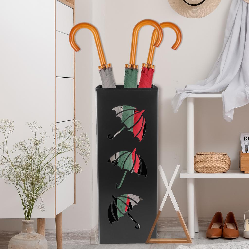 New Umbrella Holder Metal Hollow Out Stand Storage Bucket Freestanding Round Bin Waterproof Walking Sticks Rack