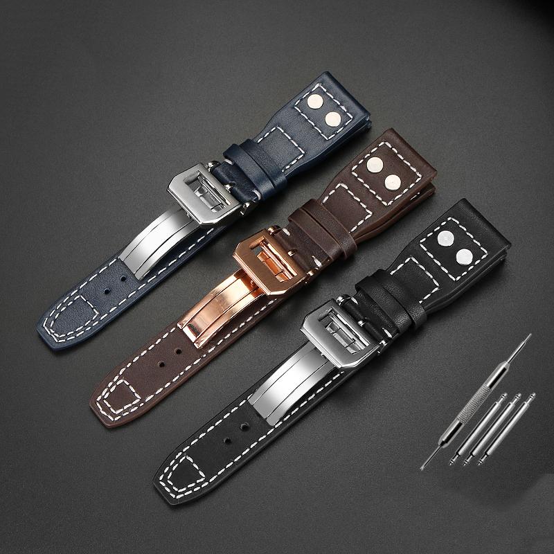 21mm 22mm Genuine Leather Watch Band For Iwc Big Pilot Flamethrower Little Prince Mark 18 Strap Willow Nail Bracelet Blue Black