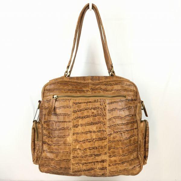 Connie Line Genuine Leather Boston Bag Brown Multiple Pockets Shoulder Carry(USED)