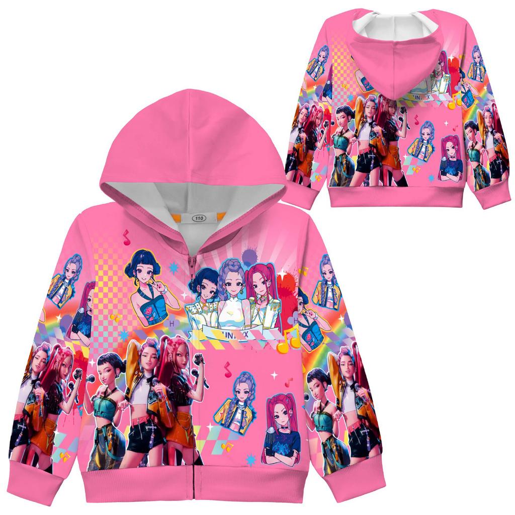 Girls Hoodie 3D Cartoon Jacket Sweatshirt Music Zip Hooded Long Sleeve Tops