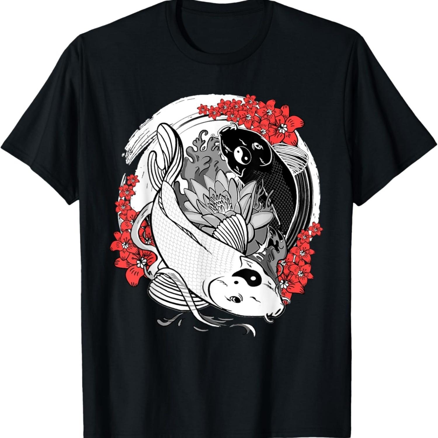 Koi Carp Nishikigoi Yin Yang Cherry Blossom Pisces T-Shirt S чёрный