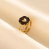 Balck Enamel Gold Plated Heart Fire Evil Eye Stainless Steel Ring Vintage Finger Jewelry Sun Moon Star Rings For Women Men Bague