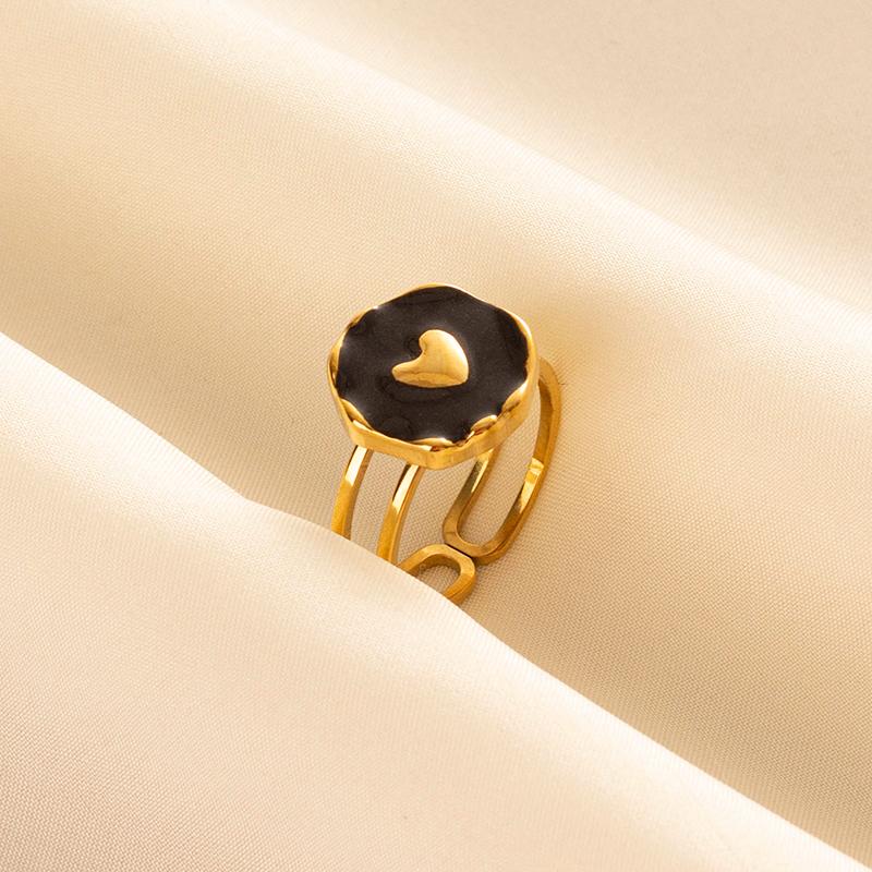 Balck Enamel Gold Plated Heart Fire Evil Eye Stainless Steel Ring Vintage Finger Jewelry Sun Moon Star Rings For Women Men Bague