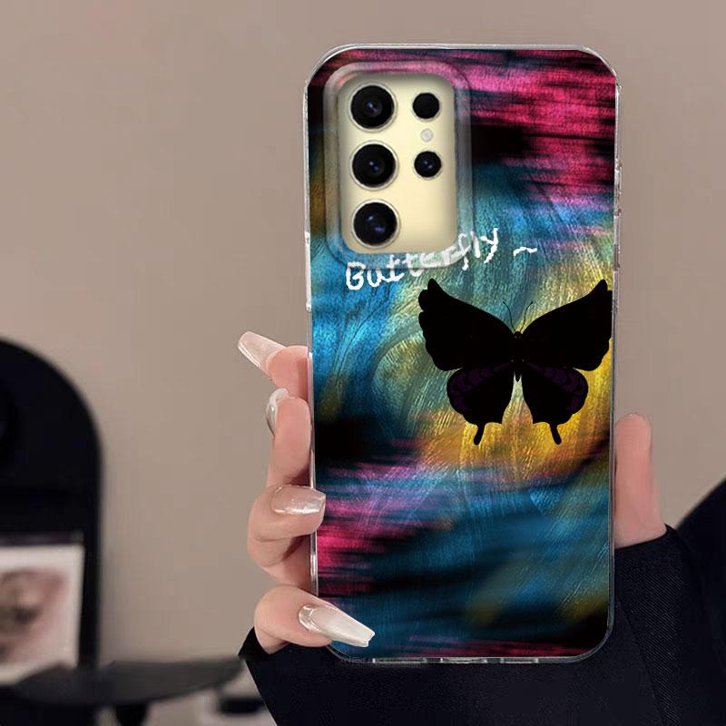 For Samsung Galaxy A56 A16 A15 A25 A55 A35 A26 A36 S24 Plus S25 Ultra Phone Case Gradient Color Pink Butterfly Women Girls Cover
