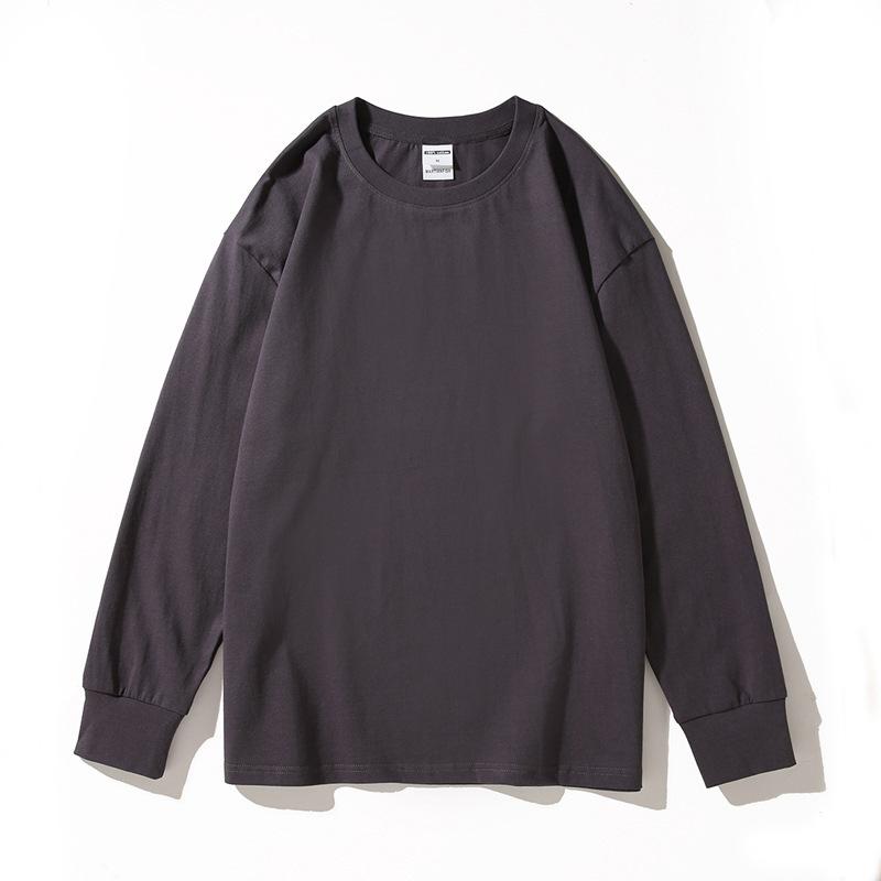 Autumn and Winter Men's Cuff Thread Solid Color Light Plate Long-sleeved T-shirt Loose Base Shirt Men