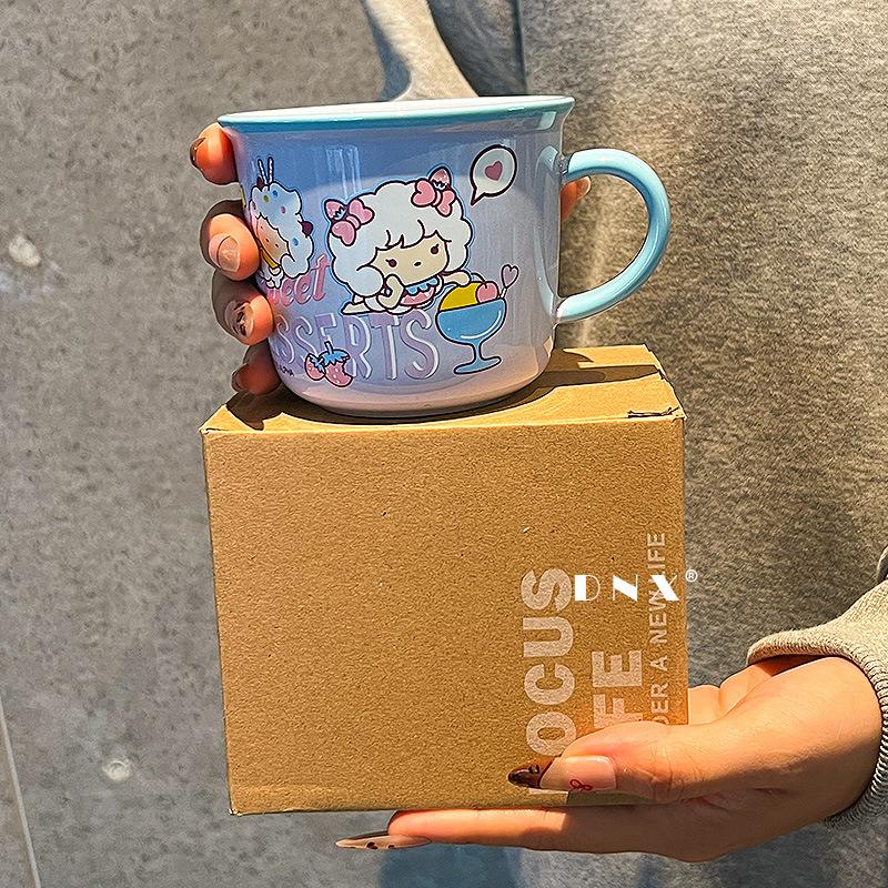 

Cute ceramic cup household birthday gift mug female couple water cup coffee breakfast cup souvenir 350ml фіолетовий