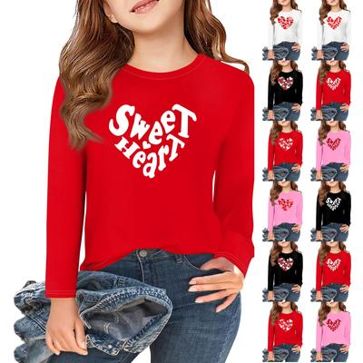 Girls Long Sleeve Love Valentine's Day T Shirts Kids Fall Tops Crewneck Basic Tees 5-14Y
