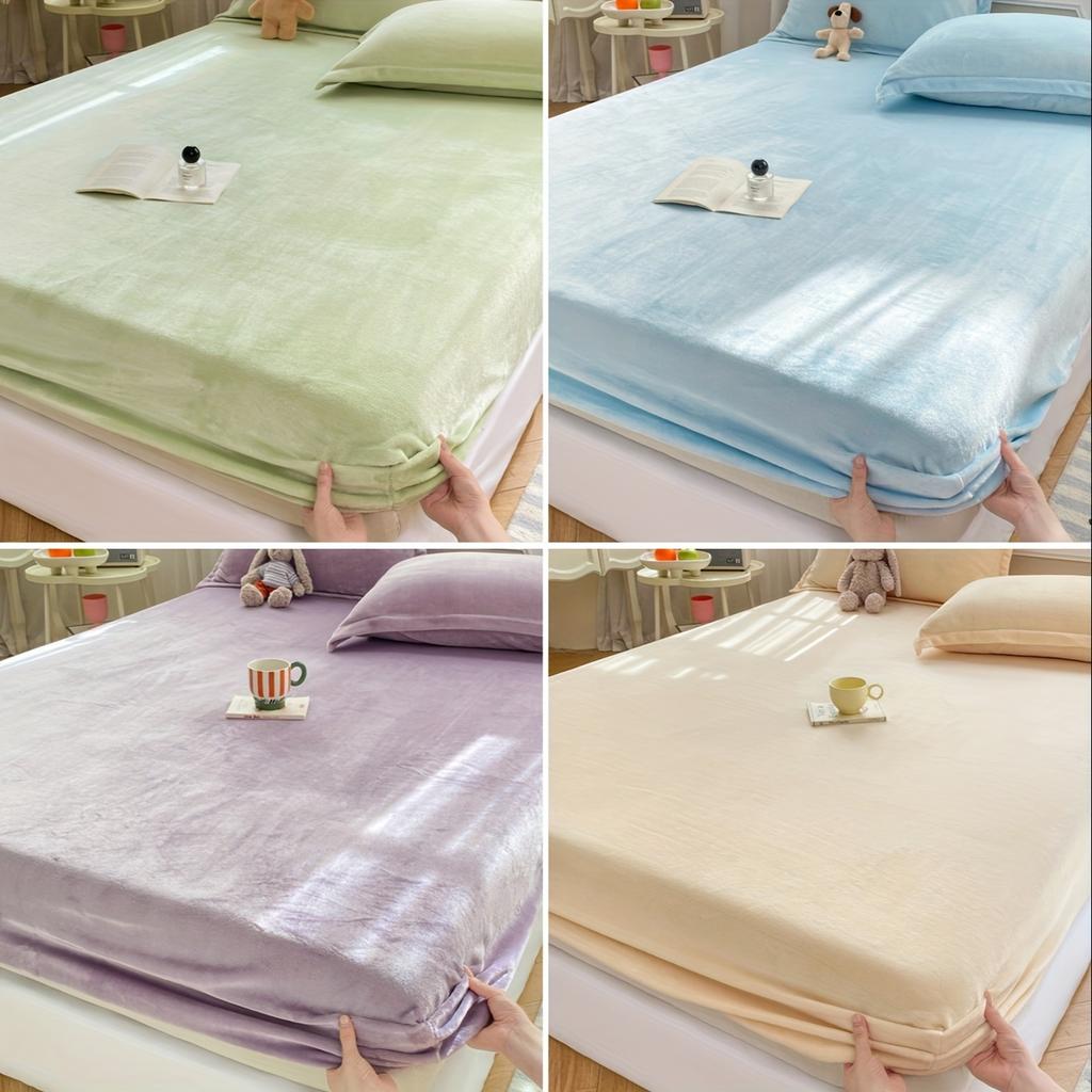 1pc Cozy Fitted Sheet Mattress Protector Soft Warm and Breathable Multiple Colors, Green, Purple, Gray Snug Fit for All Seasons Perfect for Bedrooms