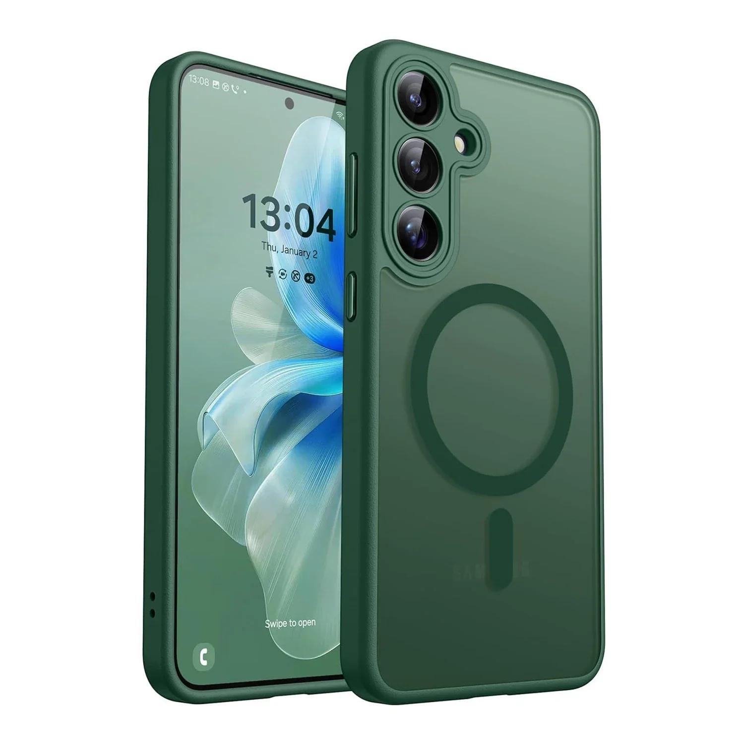 

Luxury Matte Translucent Magnetic Wireless Charge Case For Samsung Galaxy A16 A36 A26 A06 A55 A35 A25 A15 A05 5G Cover Galaxy A16 5G темно-зеленого