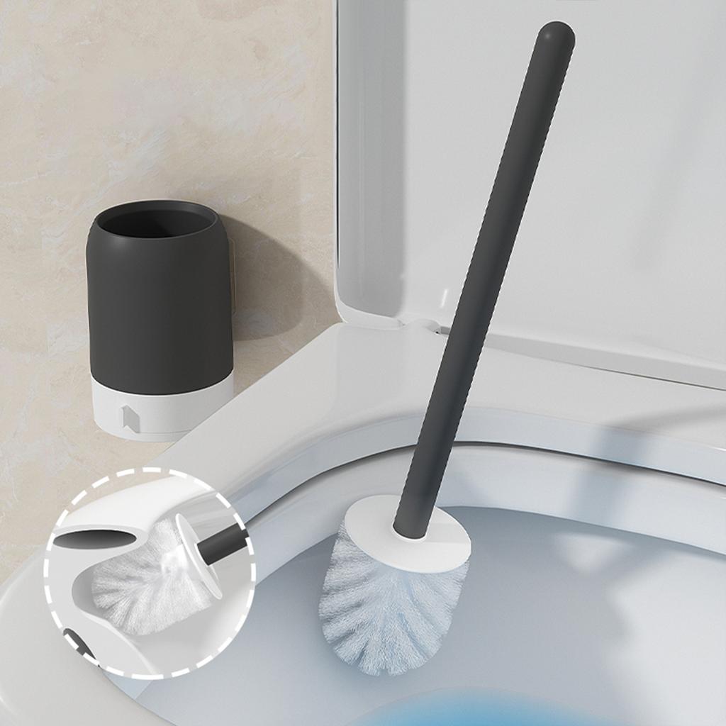 Punch Free Wall Hanging Toilet Brush With Drain Base Dense Bristles Extended Handle Cleaning Brush Bathroom Cleaner Too