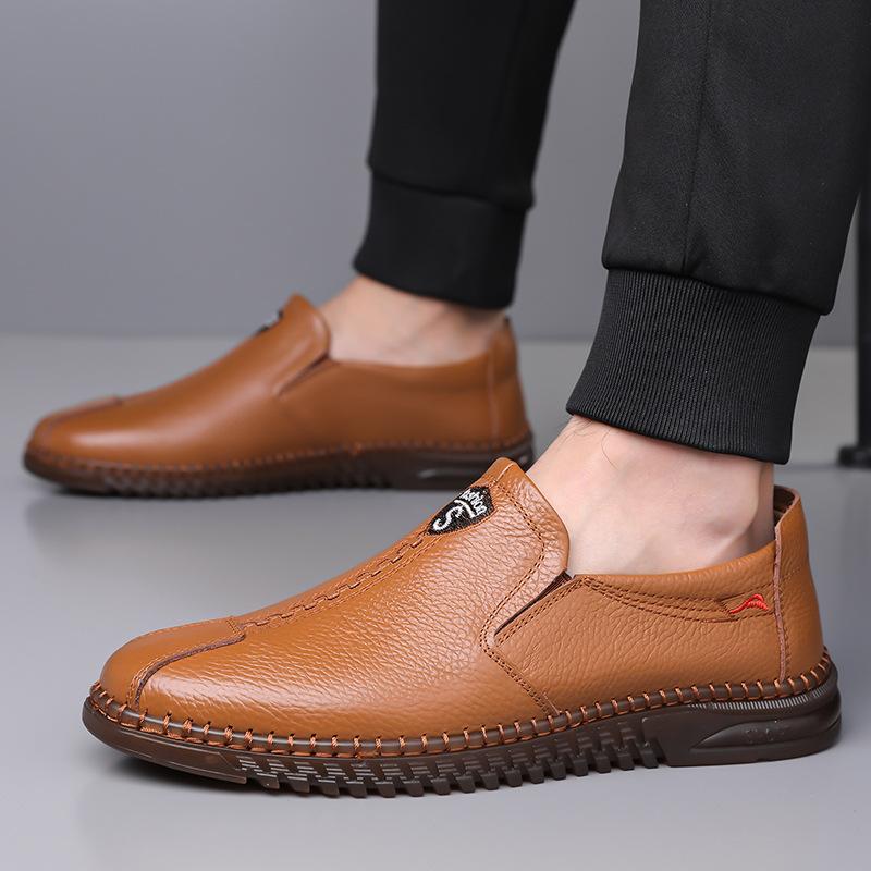 Leather Little White Shoes Board Shoes Men's Loafers Summer Soft Leather Middle-aged Dad Shoes One Pedal Casual Leather Shoes Men's Shoes