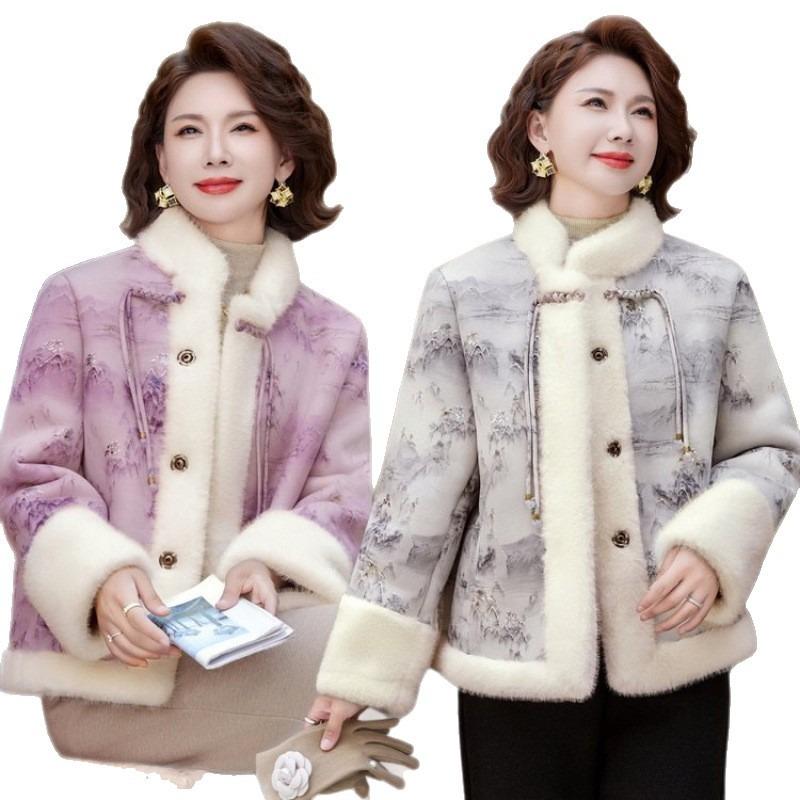 Mom Winter Coat Imitation Fur Fleece Cotton Coat Warm Grandma Fur Integrated Coat