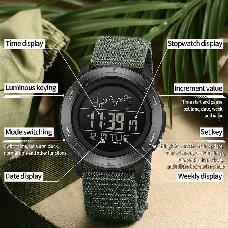Fashion Outdoor Digital Watch for Men Students Nylon Band Military Sports Wristwatch GZW