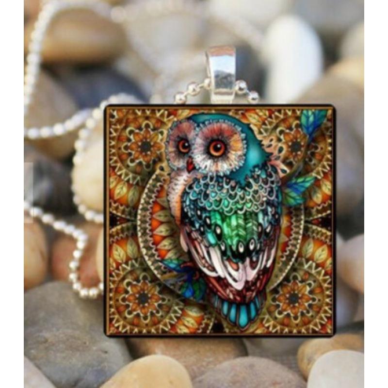 Painted Glass Dragonfly & Owl Necklace Ornament