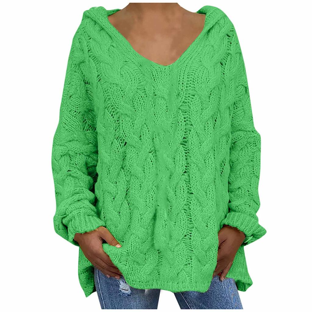 Women Fashion Loose Large Size Solid Color Hood Long Sleeves Sweater Tops