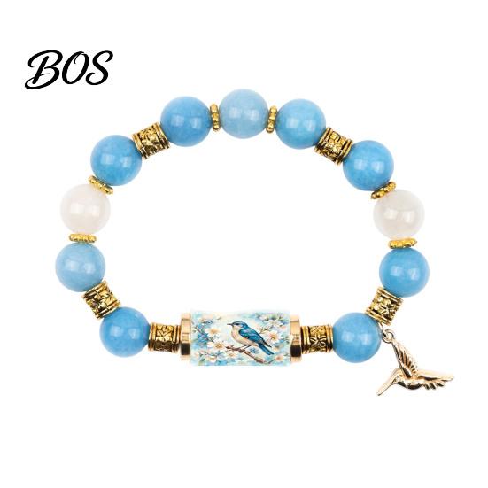 Comfortable Bracelet Blessing Birds with Premium Gift Box, Pink Cherry Blossom Multicolor Beads Elastic Design, Bee Hummingbird Bracelets for