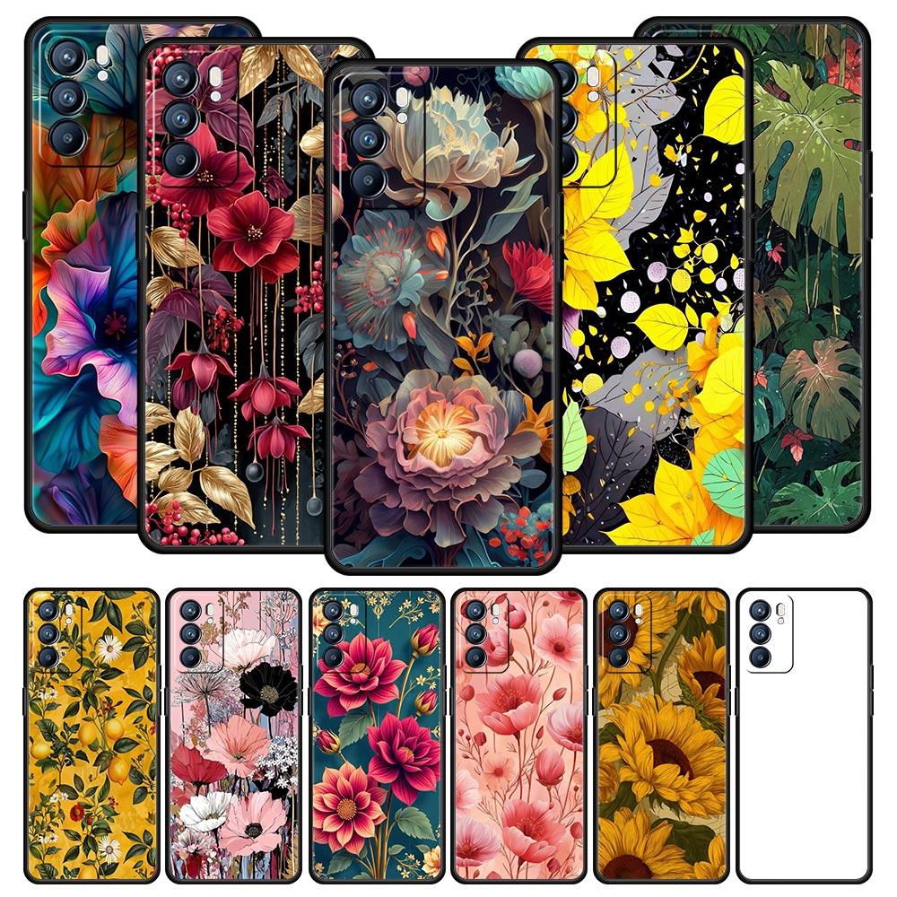 Abstract Plants Flower Phone Case For Oppo Reno 13 12 11 10 7 F Find X5 X6 A98 A80 A79 A78 A57 A54 A31 A17 Pro 5G Soft TPU Cover