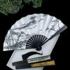 1PC 8 Inch Fan Folding Fan Chinese Wind Landscape Painting Ink Painting Wind Men and Women Portable Daily Fan Head Green Bamboo Silk Fan Dancing Fan