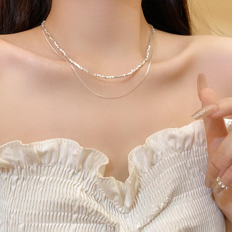 Colier coreean cu claviculă din argint, cu strat dublu, pentru femei - design modern, elegant și radiant, purtat de vedetele de pe internet