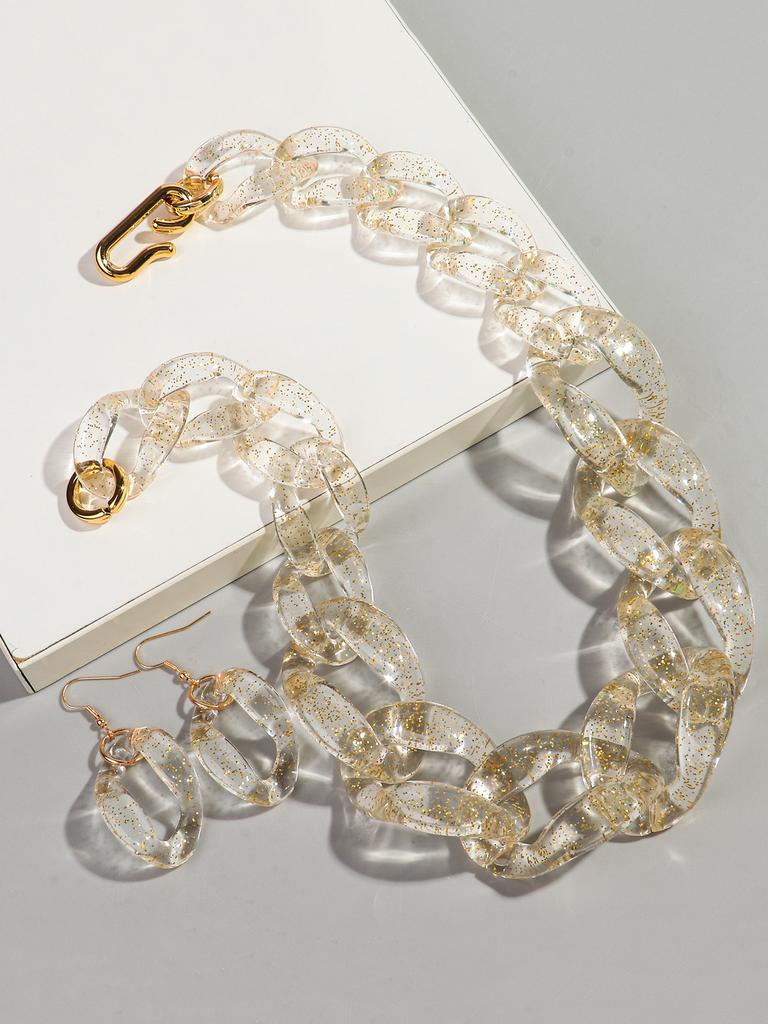 Trendy Acrylic Big Chunky Chain Necklace Set for Women Man Statement Colorful Resin Link Earring Choker Exaggerated Jewelry Gift