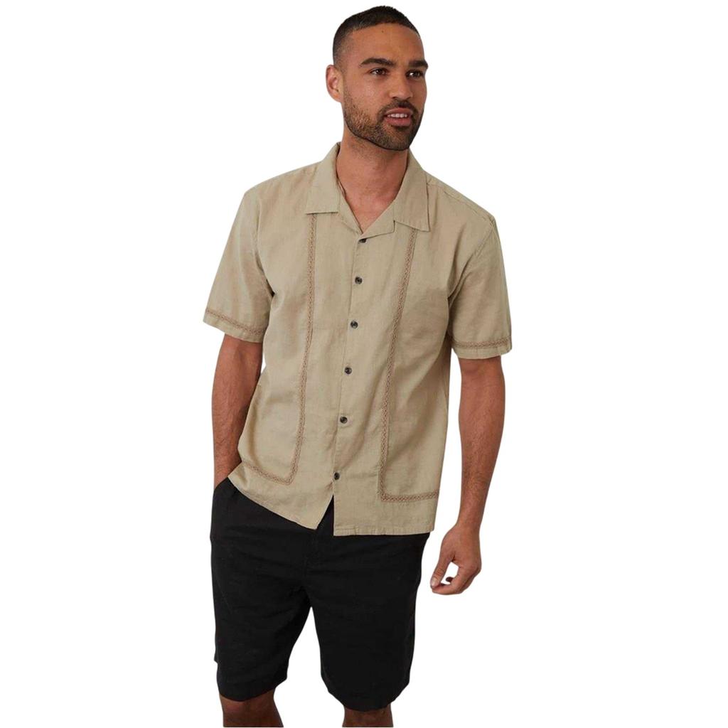 Threadbare Mens Embroidered Collared Short-Sleeved Bowling Shirt