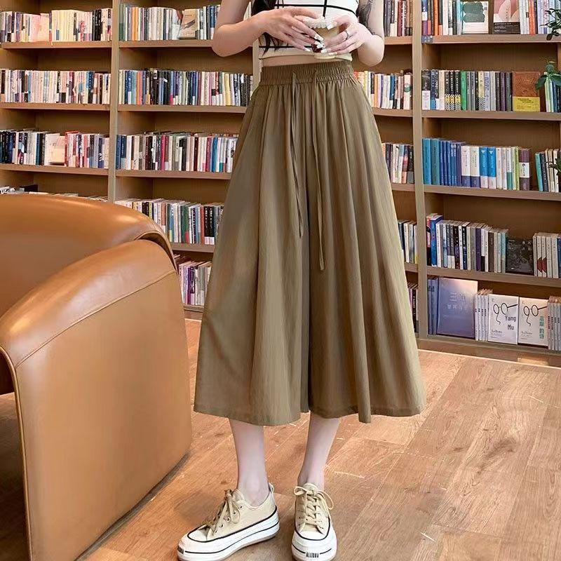 

Women s Summer Slimming High-Waist Wide-Leg Skirt Pants - Casual Petite Japanese Style 4XL (158-175 lbs) хаки
