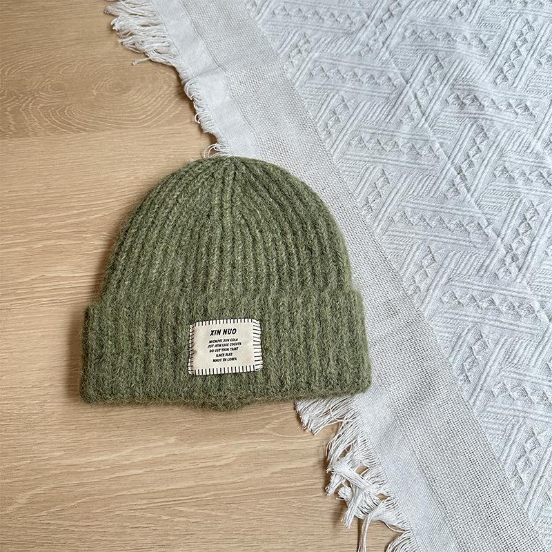 Korean Style Casual English Cloth Label Long Camel Hair Knitted Hat Autumn and Winter Warm Woolen Hat Dome Ear Protection Hat