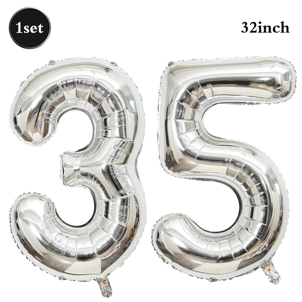 32inch Silver Number Foil Balloons Large Digit 0-9 Helium Globos Happy Birthday Party Decor Wedding Anniversary Graduation 2026