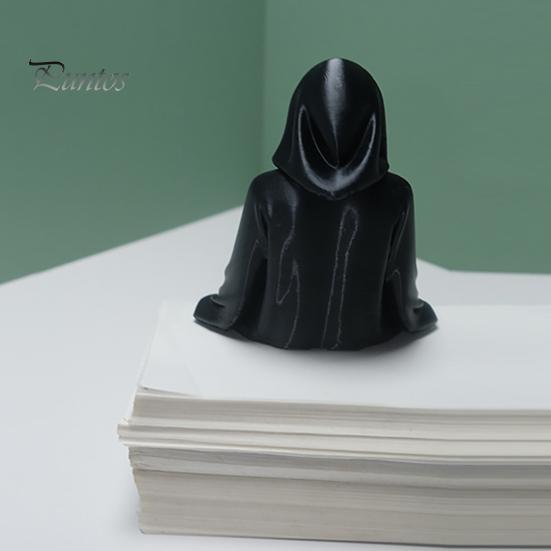 Black Robe Women Shelf Sitter 3D Printed Figurine, Sitting Hooded Female Desk Ornament Sitter, Gothic Statue for Home Office Bookshelf Decoration