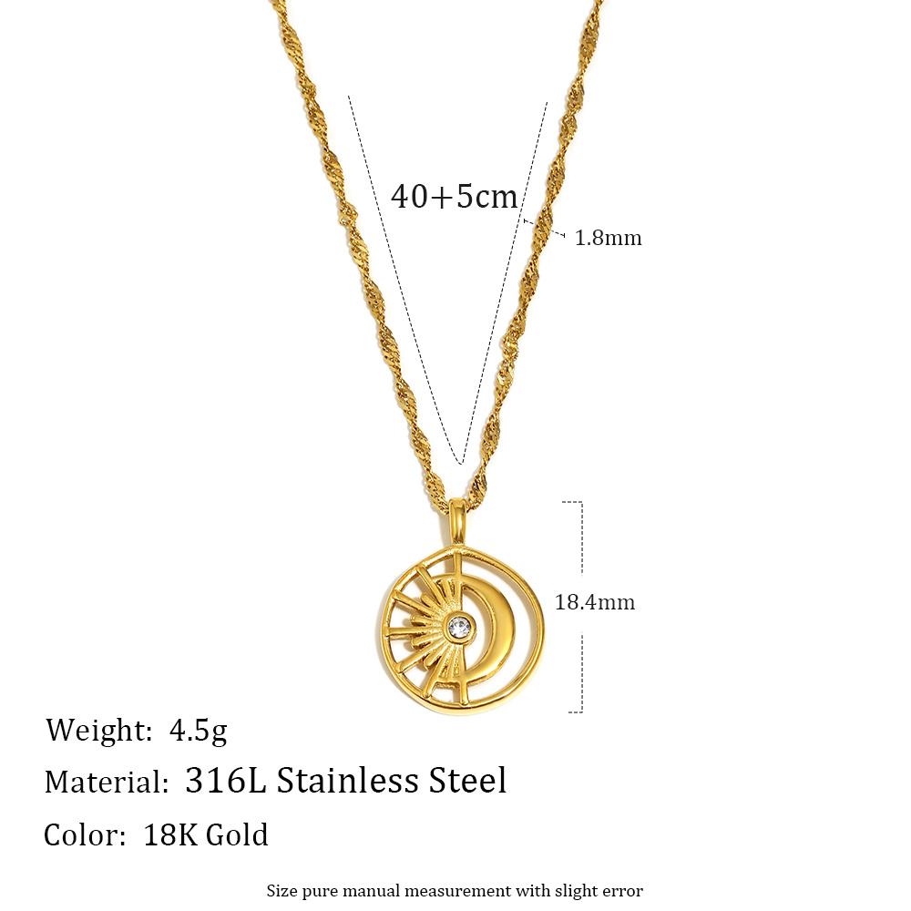 MamacitaSlay 316L Stainless Steel Zircon Sun Moon Necklace 18K Gold Plated Waterproof Neck Jewelry Women's Creative Necklace