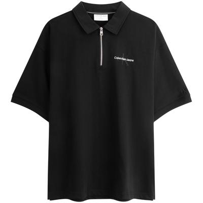 Buchstabenstickerei Half-Zip Baumwolle Locker Kurzarm Poloshirt Herren Poloshirts Space-Black J325369