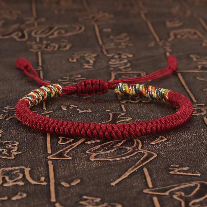 Tibetanisches Buddhistisches Glücksarmband Unisex Geflochtenes Rotes Fadenseil Verstellbar King Kong Knoten Armbänder für Damen Herren Armreifen Schmuck
